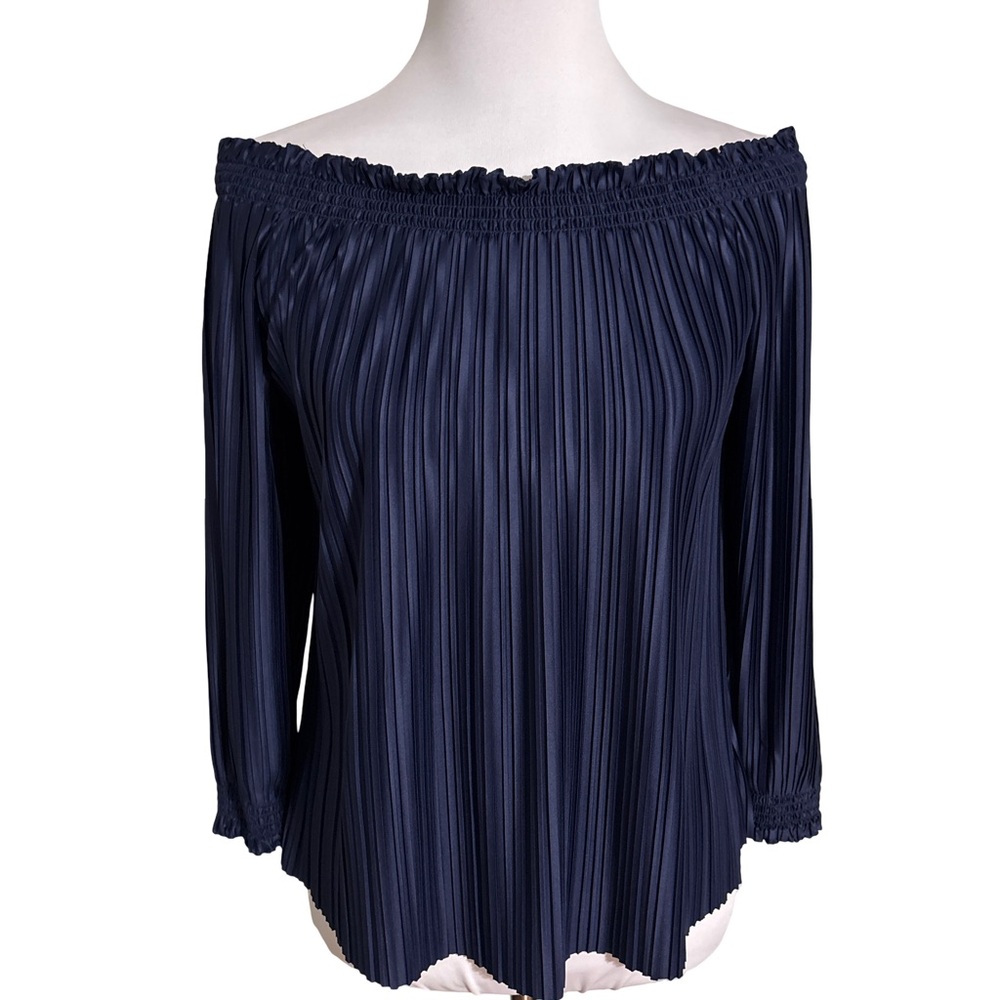 Banana Republic Navy Pleated Off-Shoulder Blouse